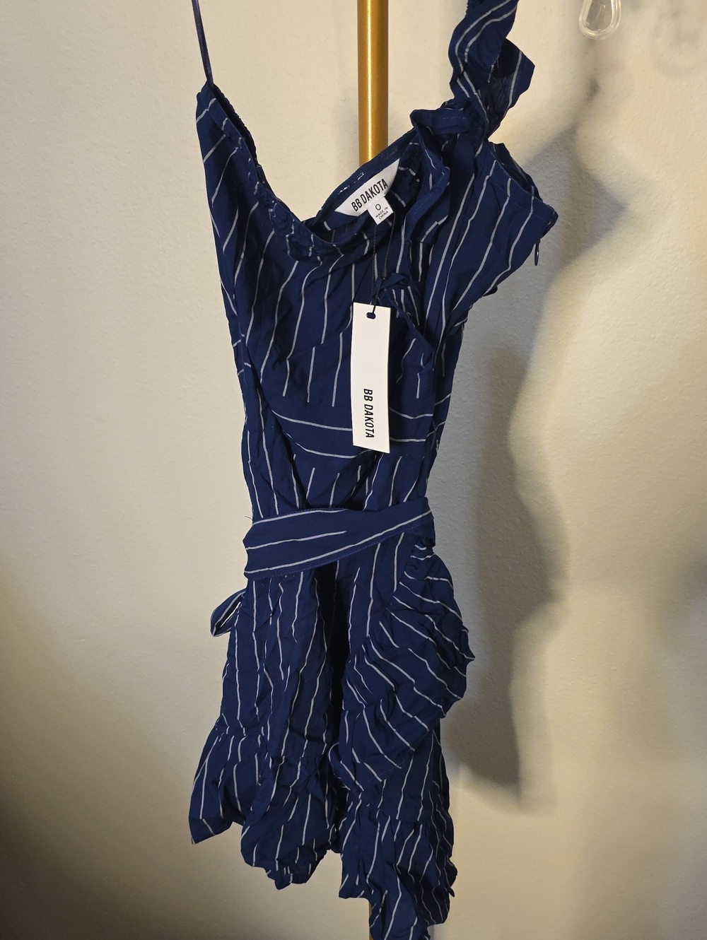 BB Dakota Navy & White Striped One-Shoulder Romper
